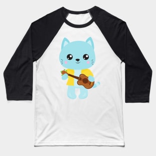 Hawaii Cat, Cute Cat, Blue Cat, Guitar, Luau Baseball T-Shirt